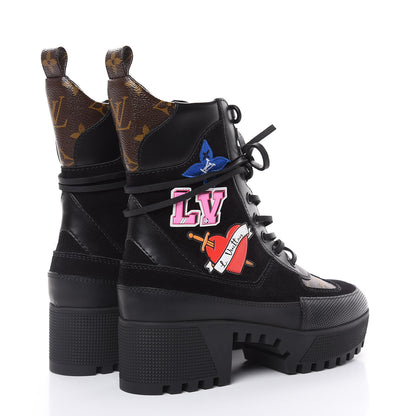 Louis Vuitton Suede Calfskin Monogram LV Black Heart Laureate Platform Desert Boots 35.5 Black 4 of 9