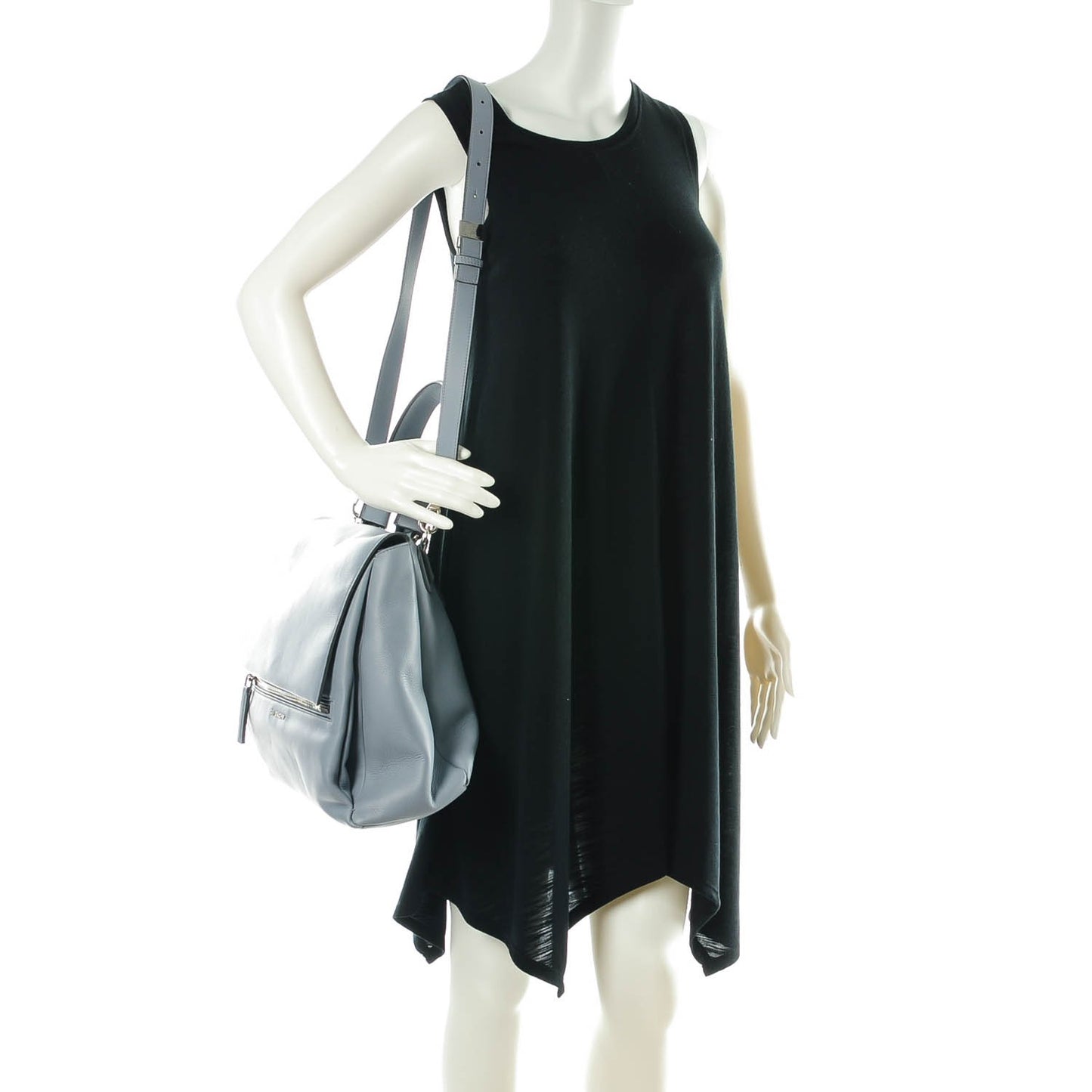 Grained Calfskin Medium Pandora Pure Flap Light Grey