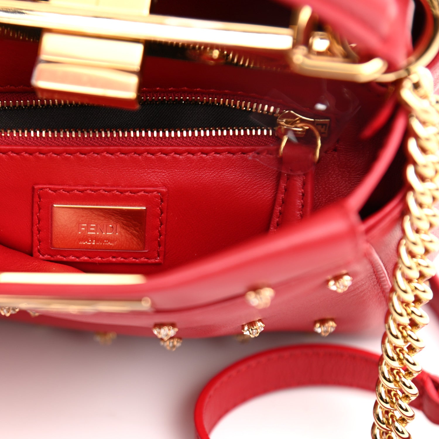 Fendi Nappa Crystal Stars Studded XS Peekaboo Iconic Satchel Fragola 7 of 10