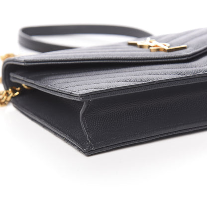 Saint Laurent Grain De Poudre Matelasse Chevron Monogram Envelope Chain Wallet Dark Smog 10 of 12