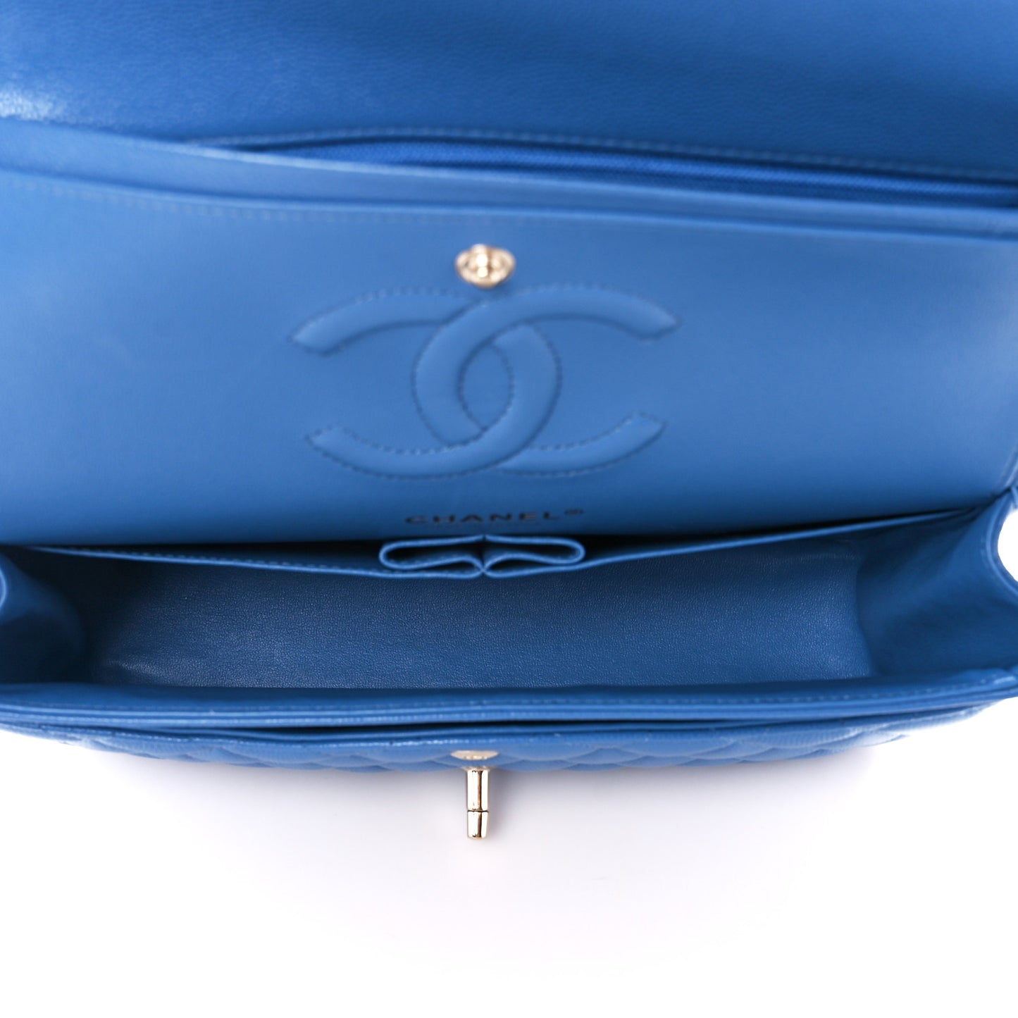 Caviar Quilted Medium Double Flap Blue