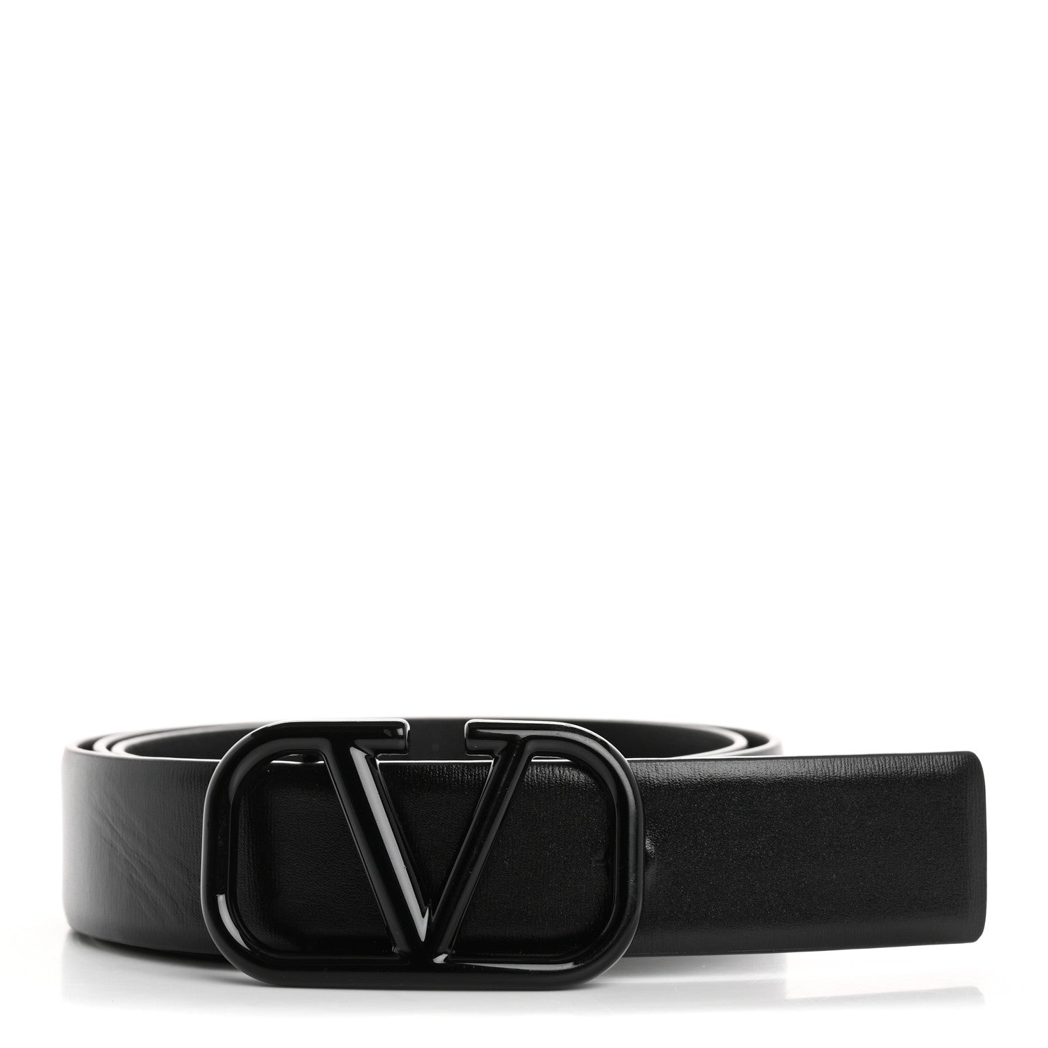 Valentino Garavani Glossy Calfskin Monochrome VLogo Belt 80 32 Black 1 of 7