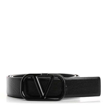 Valentino Garavani Glossy Calfskin Monochrome VLogo Belt 80 32 Black 1 of 7