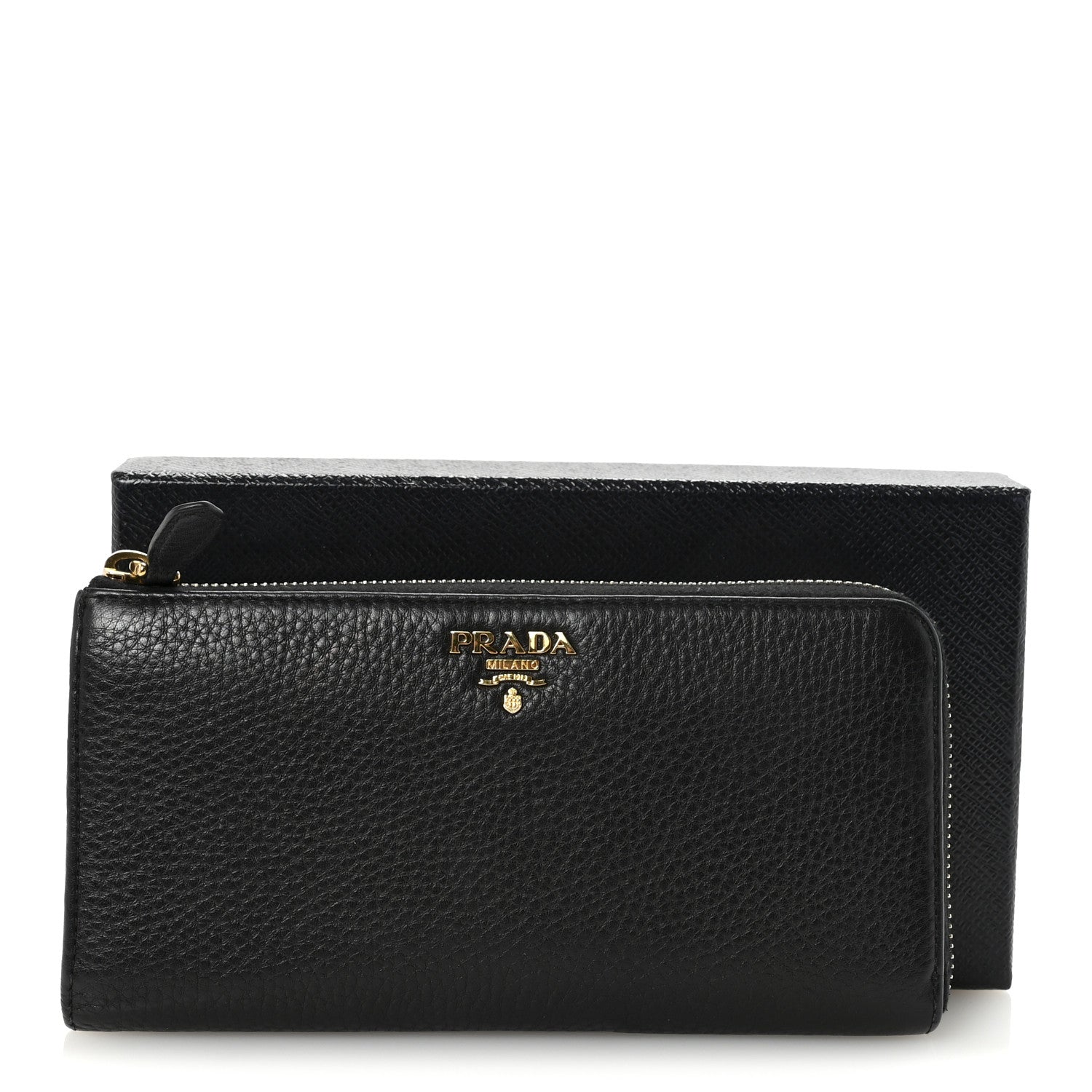 美品✨PRADA デカロゴ　ヴィッテログレイン　シボレザー　2点セット　ネイビー Prada Vitello Move Half Zip Wallet Black 1788022 – FASHIONPHILE