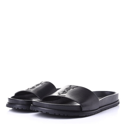 Saint Laurent Calfskin Monogram Jimmy Joan Slide Sandals 42 Black 3 of 10