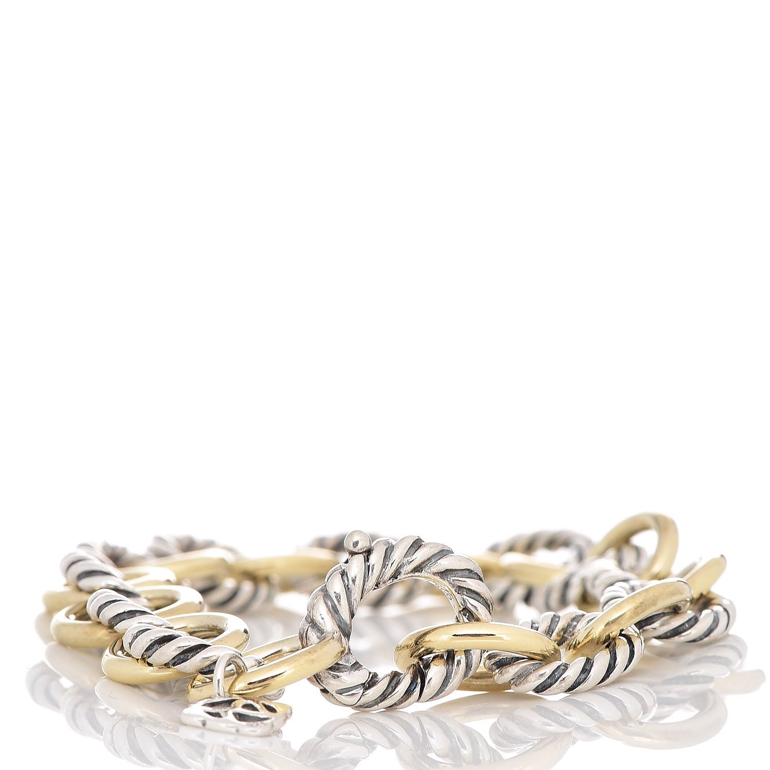 David Yurman Sterling Silver 18K Yellow Gold 10mm Medium Oval Link Bracelet 3 of 6