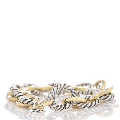 David Yurman Sterling Silver 18K Yellow Gold 10mm Medium Oval Link Bracelet 3 of 6