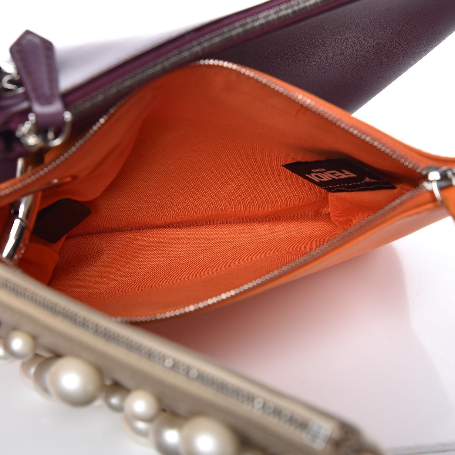 Fendi Calfskin Pearl F is Fendi Embellished Triplette Pouch Set Amido Papaya Amarone 7 of 10