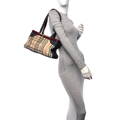 Burberry Denim Vintage Check Top Handle Patch Tote Red 3 of 9