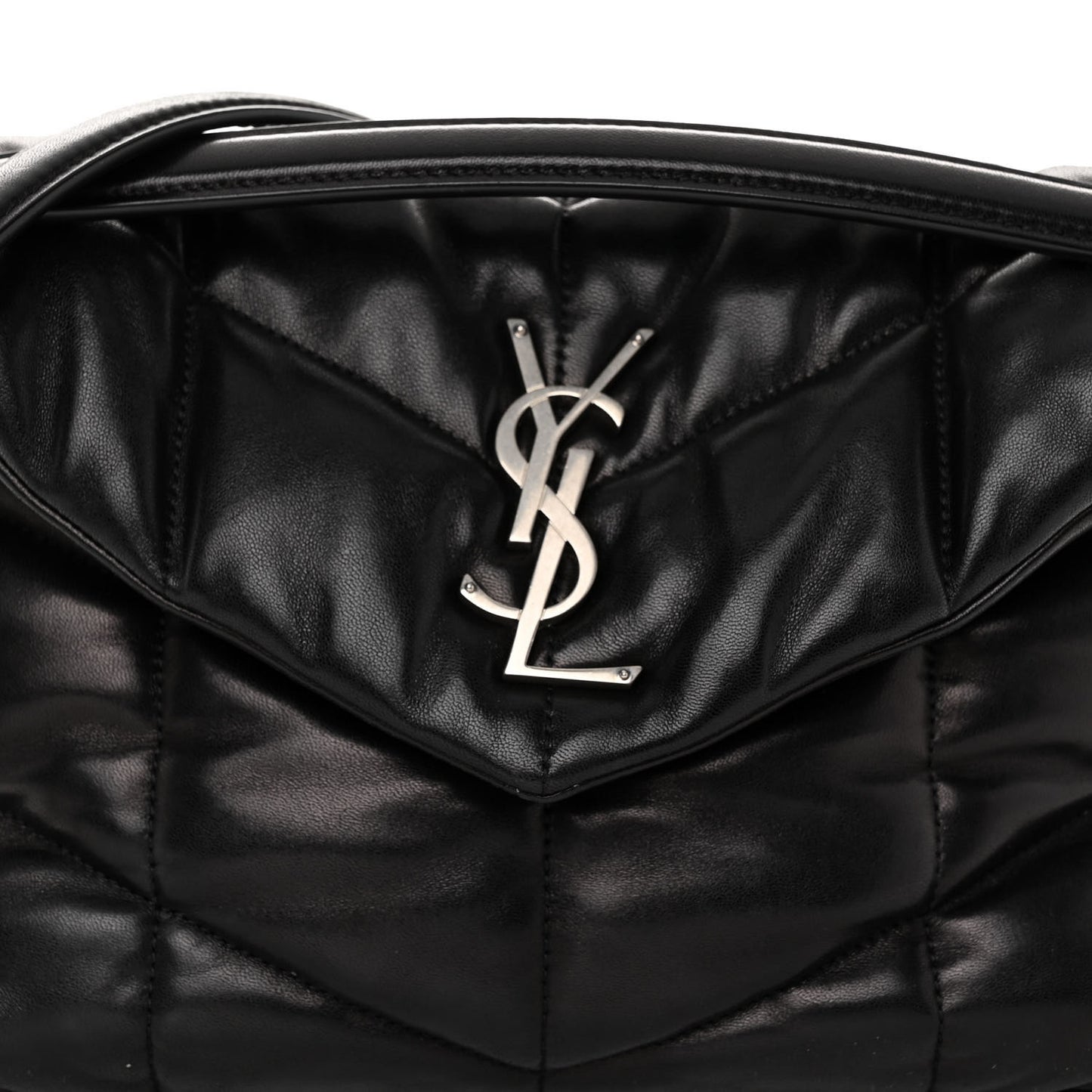 SAINT LAURENT Lambskin Quilted Small Loulou Puffer Monogram Chain Satchel Black