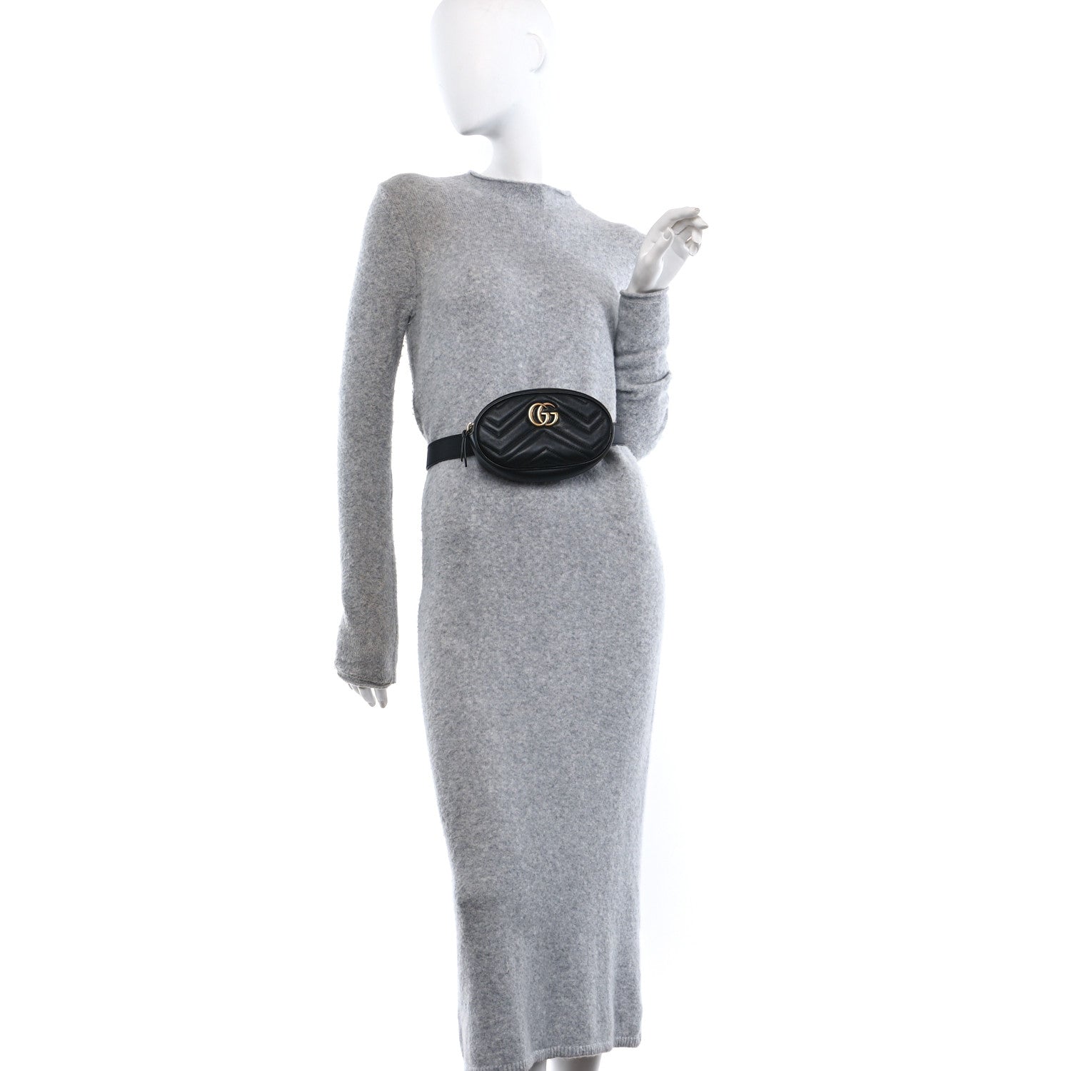 Gucci Calfskin Matelasse GG Marmont Belt Bag 95 38 Black 2 of 10