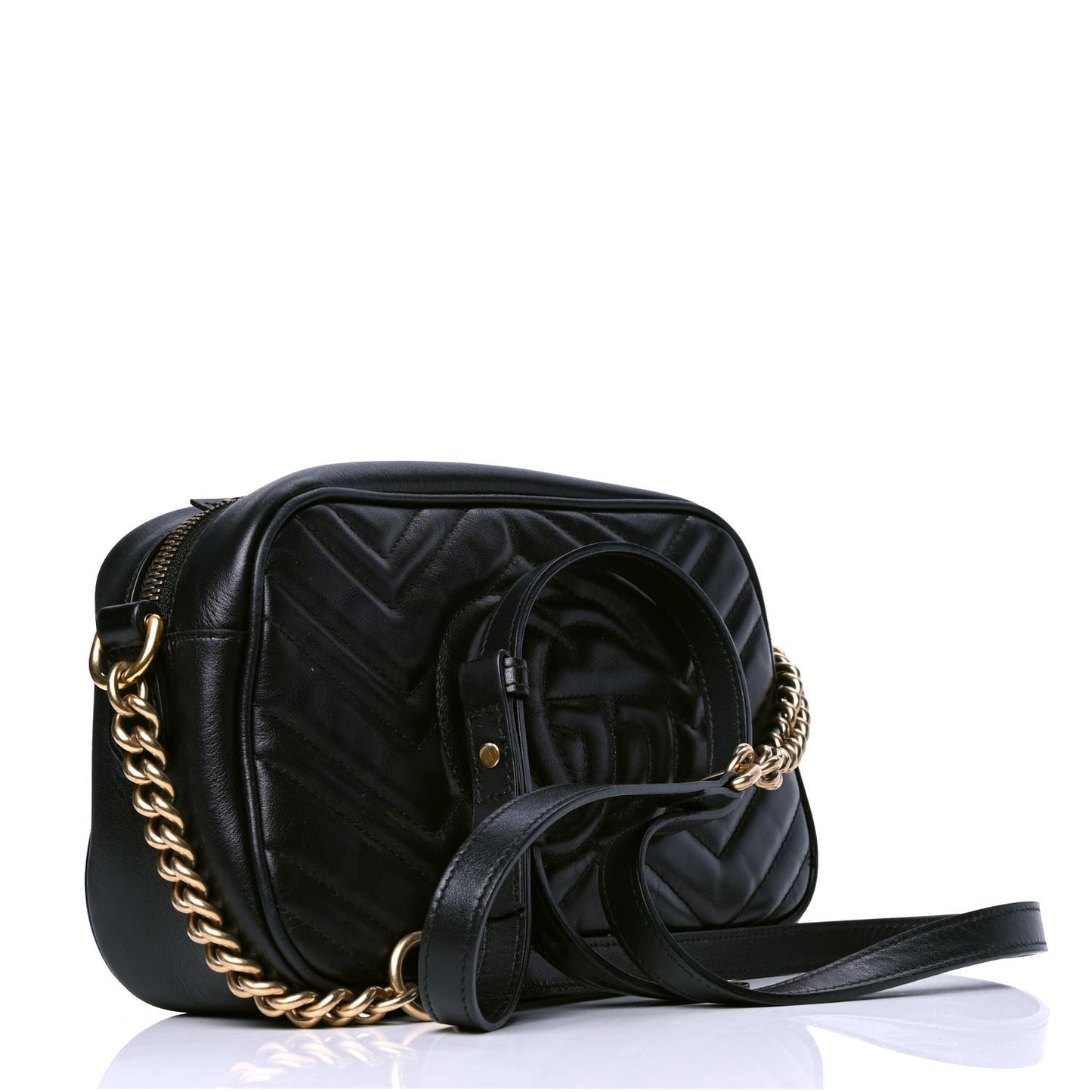 Calfskin Matelasse Small GG Marmont Chain Shoulder Bag Black