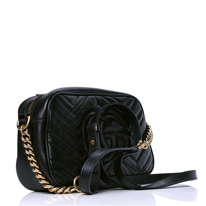 Gucci Calfskin Matelasse Small GG Marmont Chain Shoulder Bag Black 2 of 6