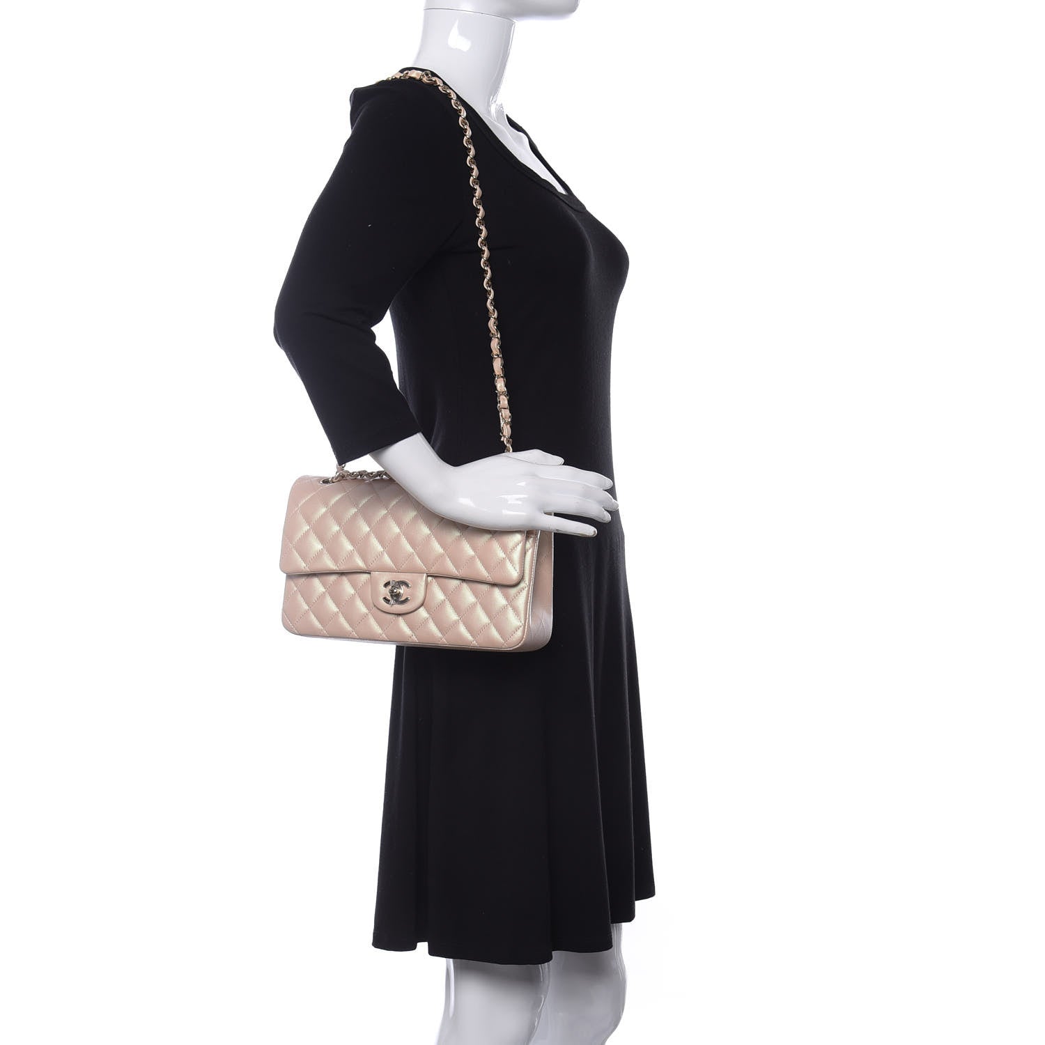 Chanel Iridescent Calfskin Quilted Medium Double Flap Beige 2 of 11