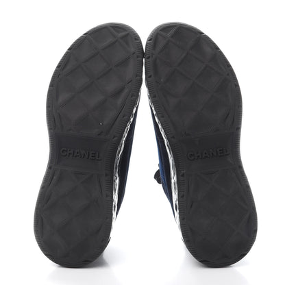 Chanel Suede Calfskin Velvet Grosgrain CC Sneakers 38 Navy Blue Black 6 of 10