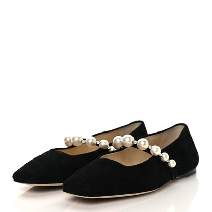 Jimmy Choo Suede Pearl Embellished Ade Flat 39 Black 3 of 8