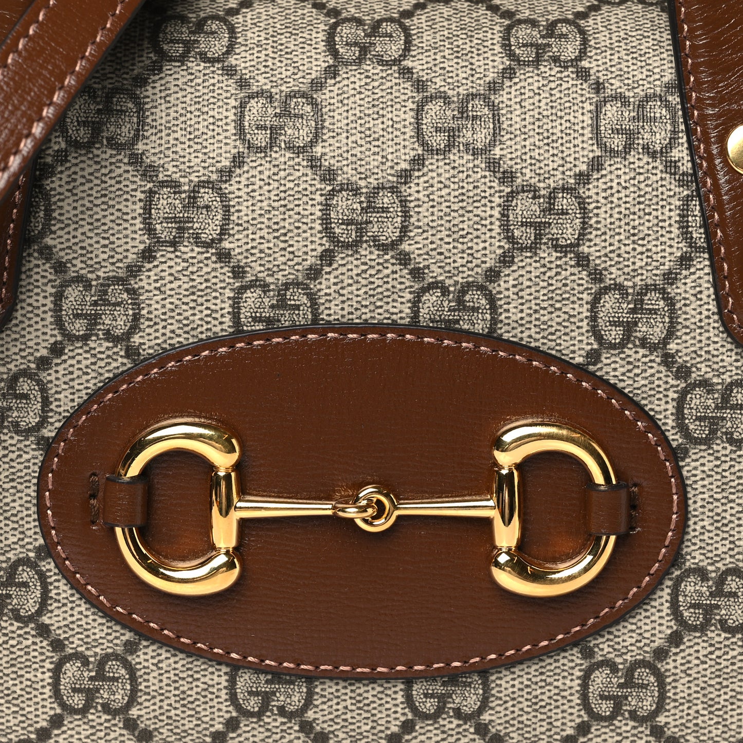 GG Supreme Monogram Azalea Calfskin Mini Horsebit 1955 Foldover Top Handle Bag Beige Ebony Brown Sugar