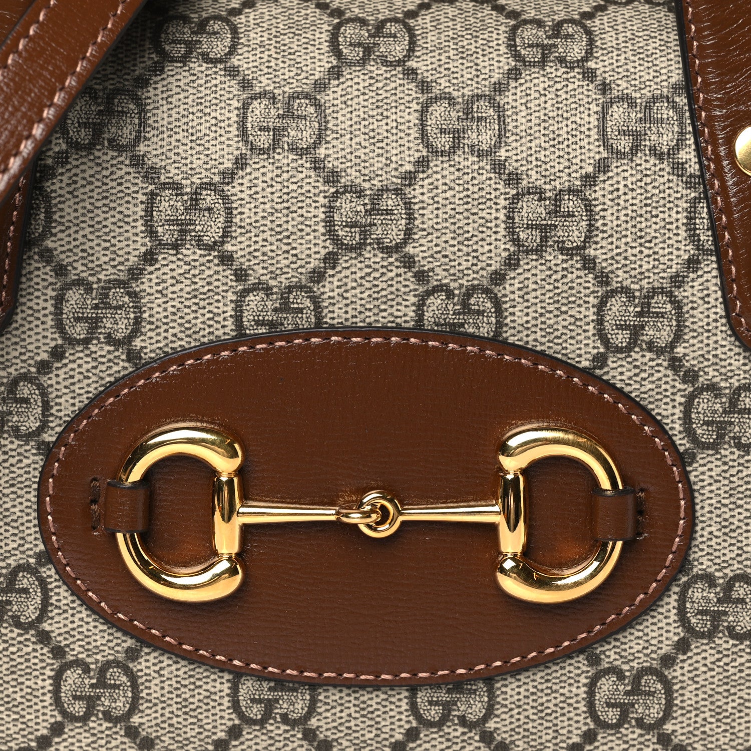 Gucci GG Supreme Monogram Azalea Calfskin Mini Horsebit 1955 Foldover Top Handle Bag Beige Ebony Brown Sugar 8 of 14