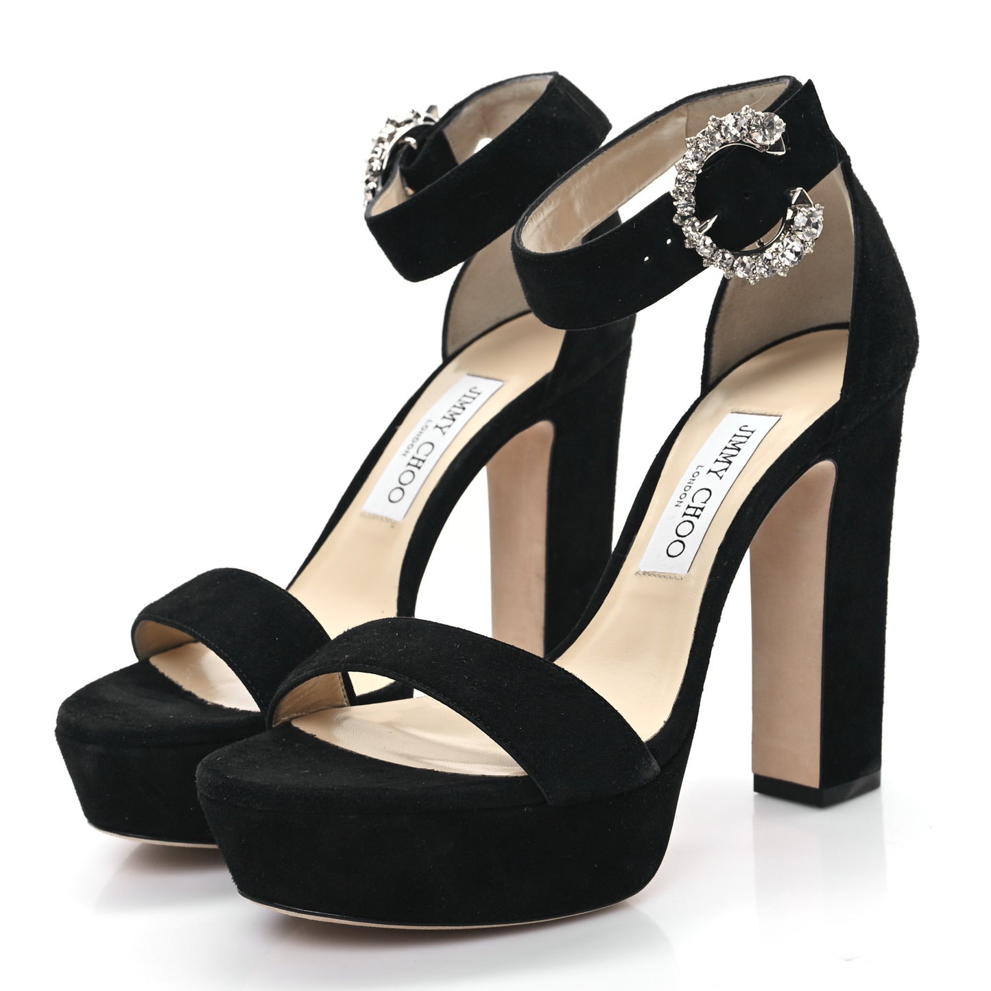 Suede Crystal Buckle Mionne 120 Sandals 38.5 Black