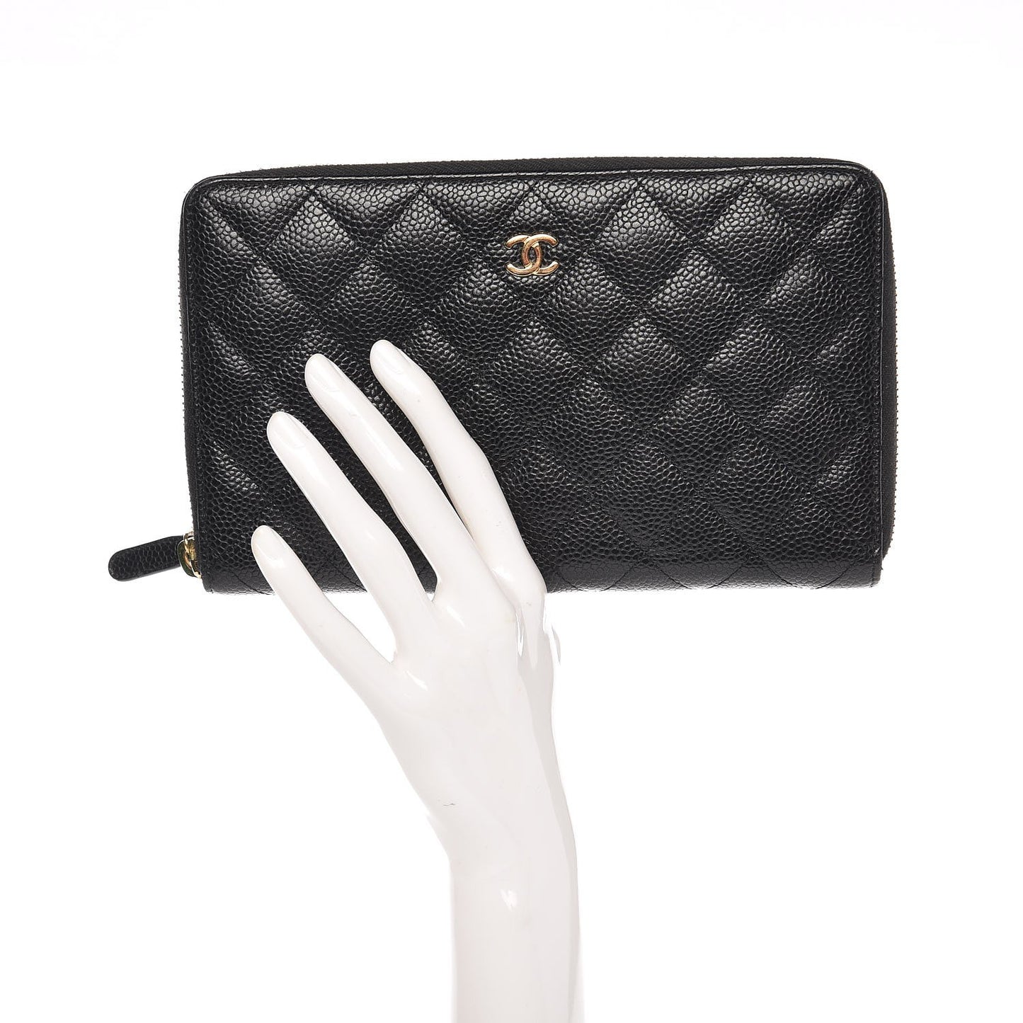 Caviar Quilted Large Zip Around Organizer Wallet Black