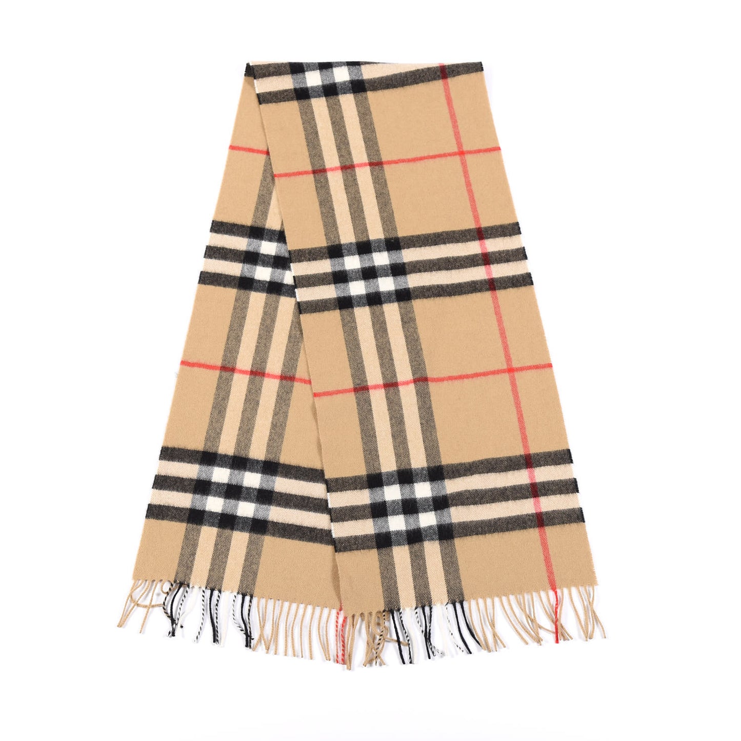 Cashmere Giant Check Fringe Scarf Archive Beige