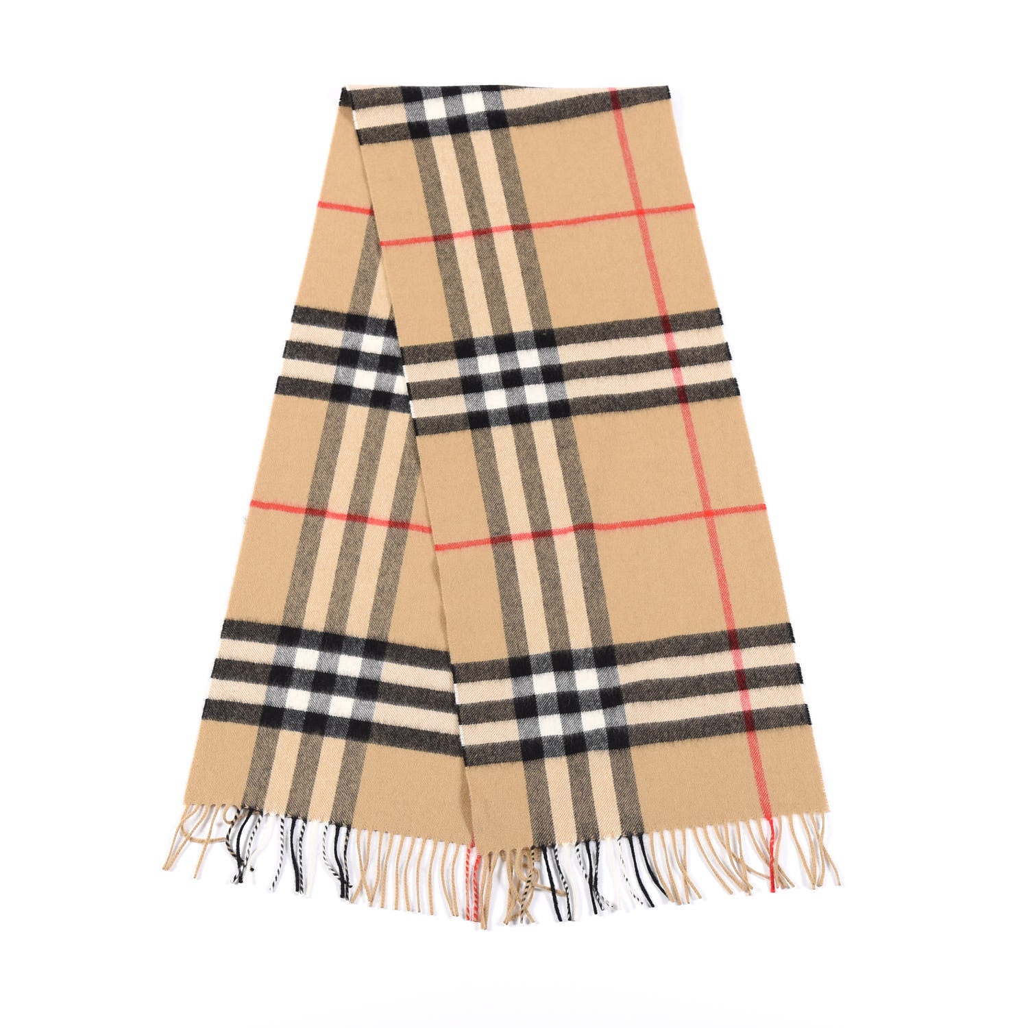 Burberry Cashmere Giant Check Fringe Scarf Archive Beige 2 of 4