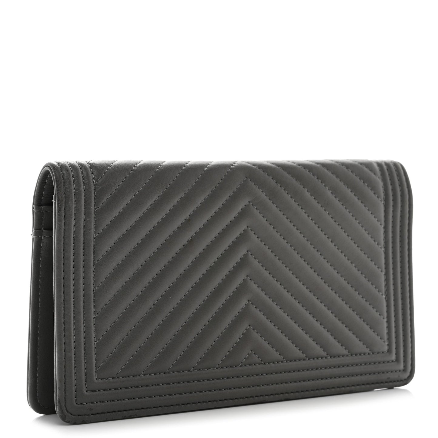 Calfskin Chevron Quilted Boy Yen Wallet Grey