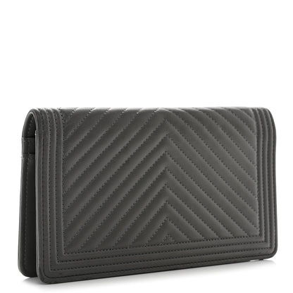 Chanel Calfskin Chevron Quilted Boy Yen Wallet Grey 3 of 11