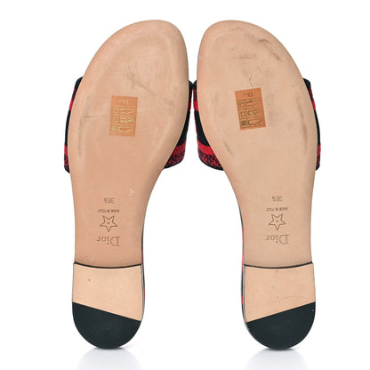 Christian Dior Canvas Pop Heart I Love Paris Embroidered Dway Flat Slide Sandals 38.5 Deep Blue Red 6 of 11