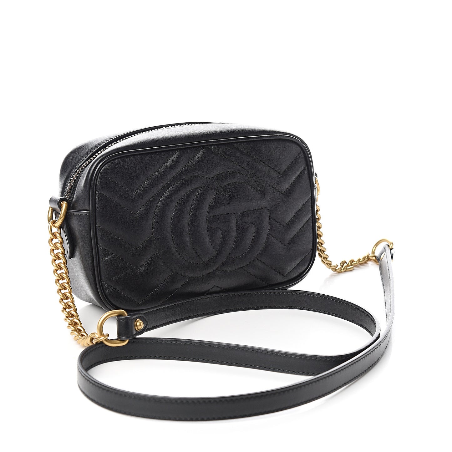 Calfskin Matelasse Mini GG Marmont Chain Shoulder Bag Black