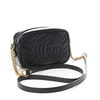 Gucci Calfskin Matelasse Mini GG Marmont Chain Shoulder Bag Black 2 of 10