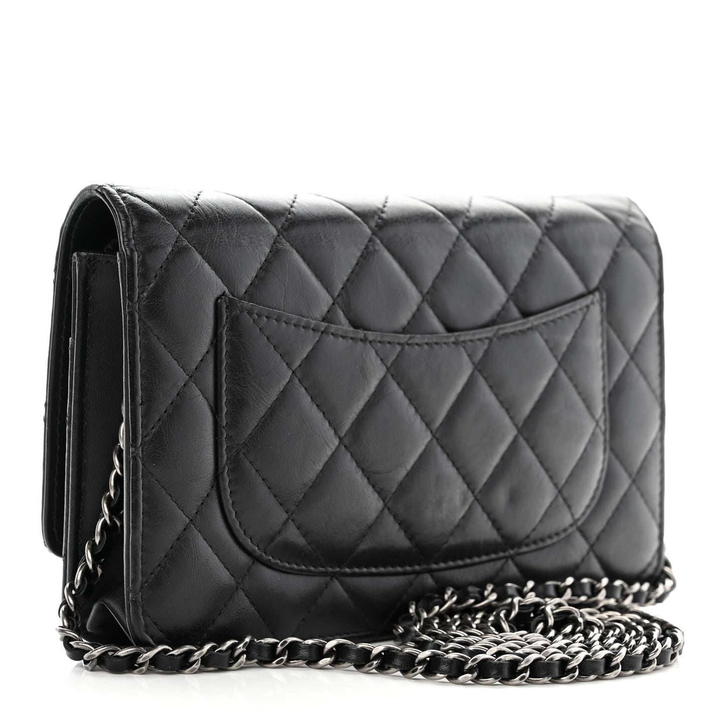 Aged Calfskin Quilted Lucky Charms 2.55 Reissue Wallet On Chain WOC Black