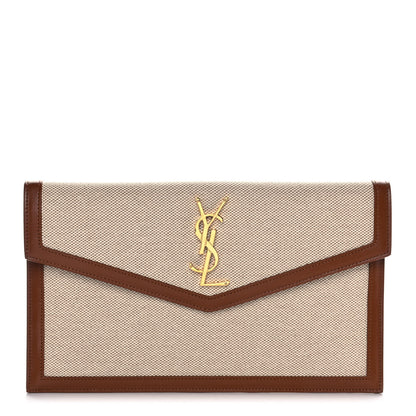 Saint Laurent Canvas Uptown Pouch Natural Beige Brick 1 of 9