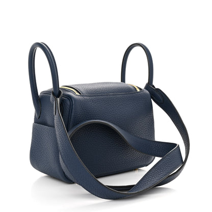 Hermes Taurillon Clemence Mini Lindy 20 Bleu Saphir 3 of 9