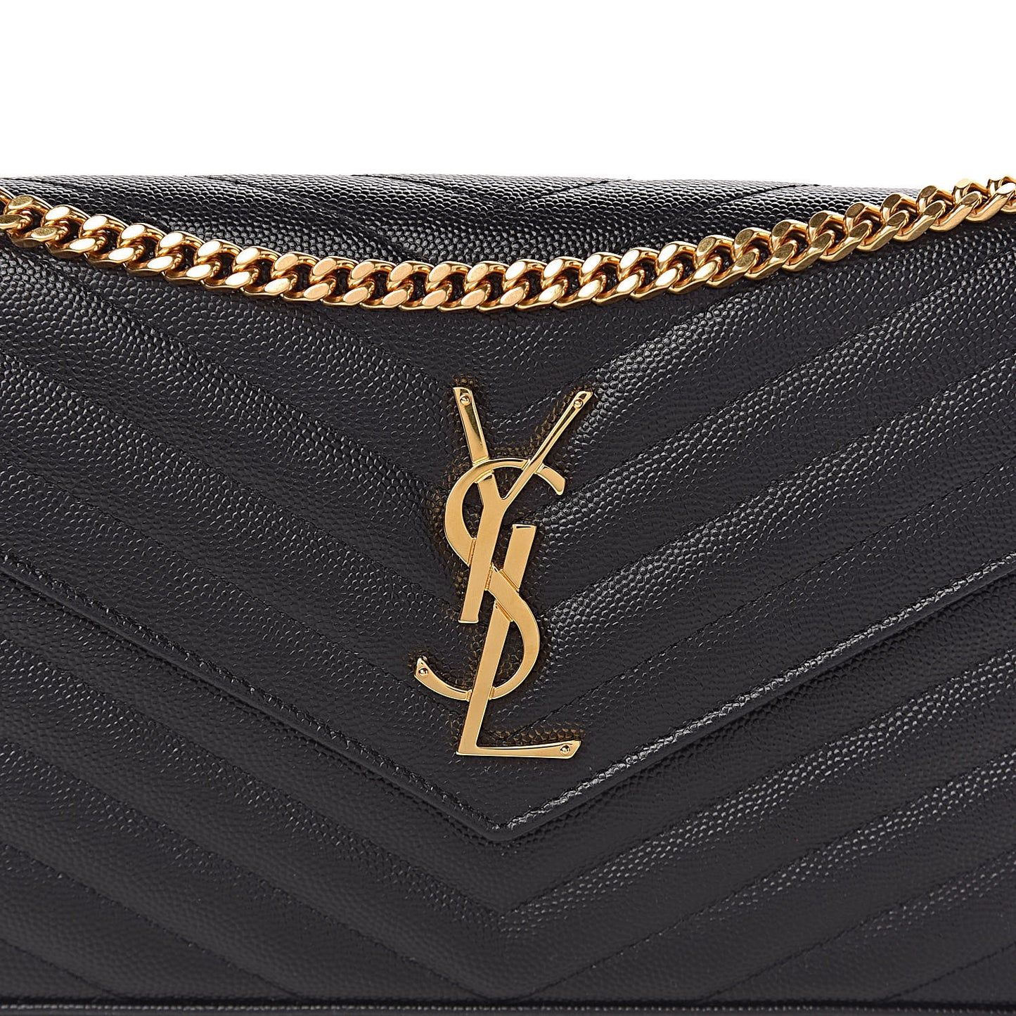 Grain De Poudre Matelasse Chevron Monogram Chain Wallet Black