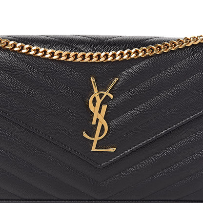 Saint Laurent Grain De Poudre Matelasse Chevron Monogram Chain Wallet Black 9 of 9