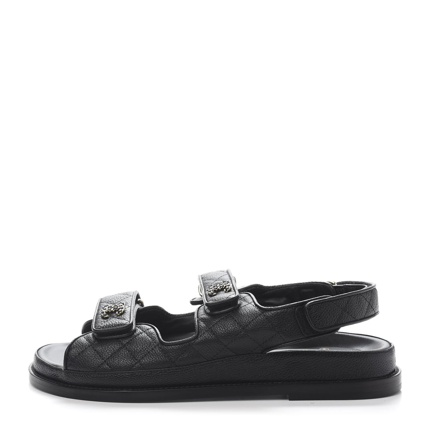 Grained Calfskin Velcro Dad Sandals 40 Black