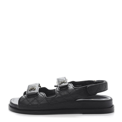 Chanel Grained Calfskin Velcro Dad Sandals 40 Black 1 of 9