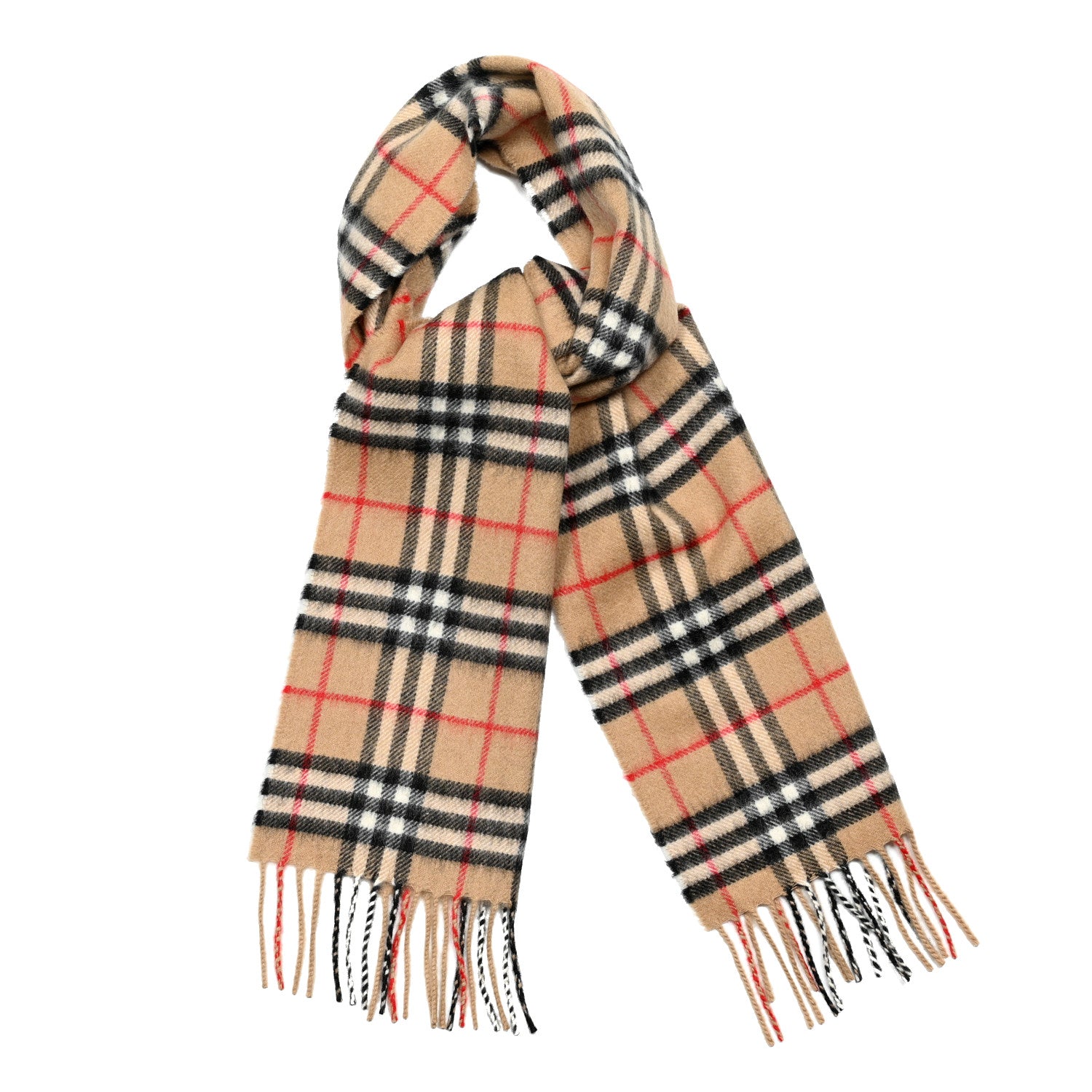 Burberry Cashmere House Check Fringe Scarf Camel 1 of 4