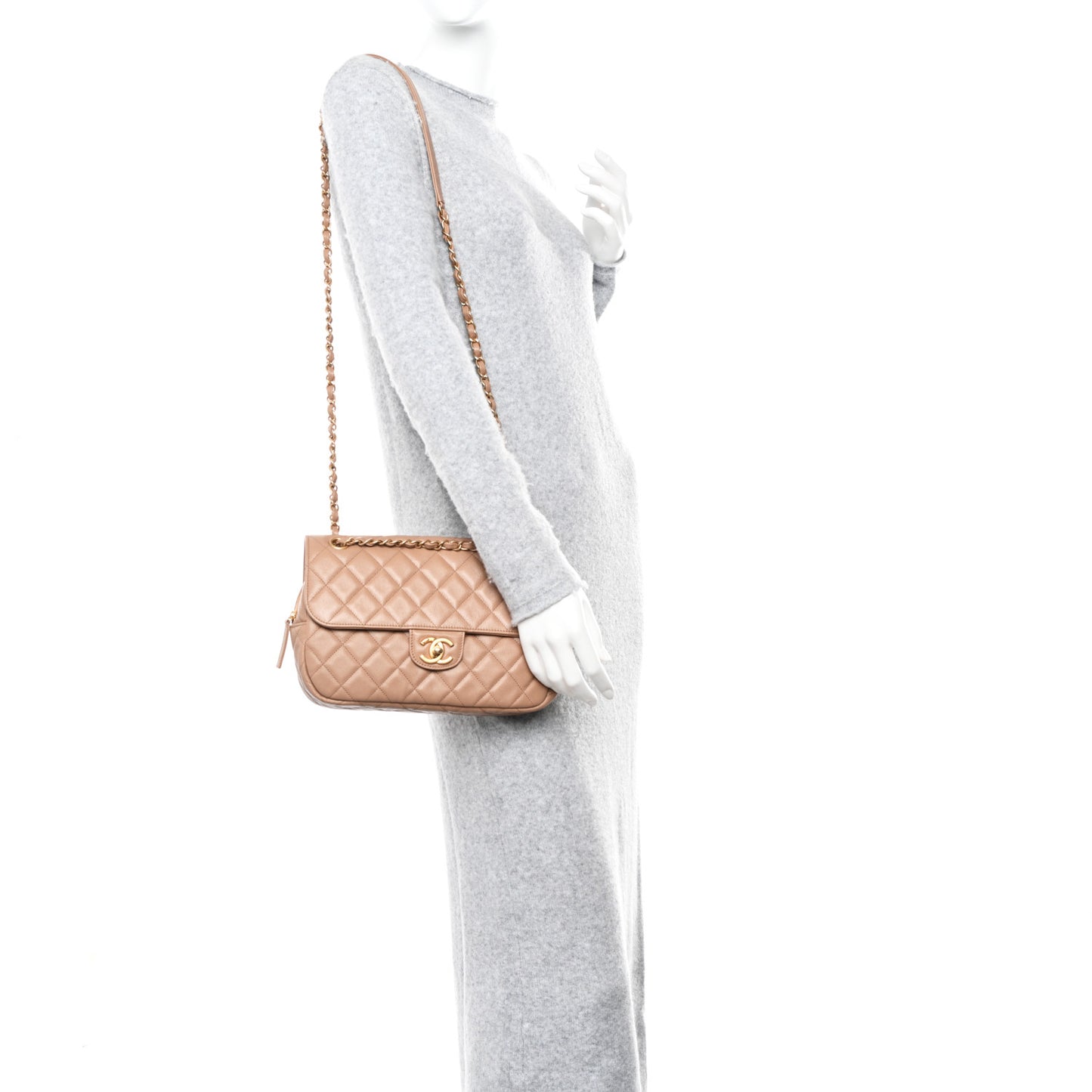Caviar Quilted Medium Single Flap Beige