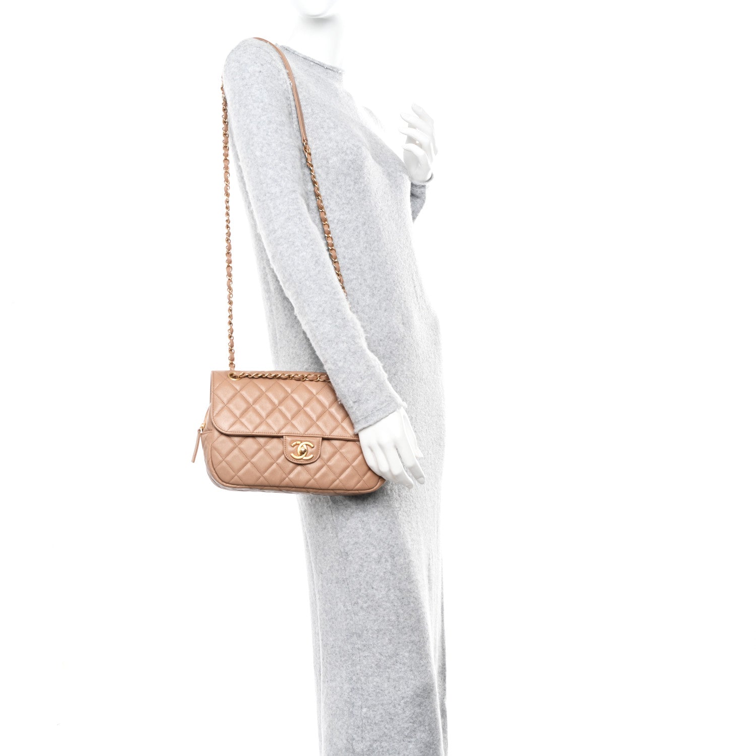 Chanel Caviar Quilted Medium Single Flap Beige 2 of 10
