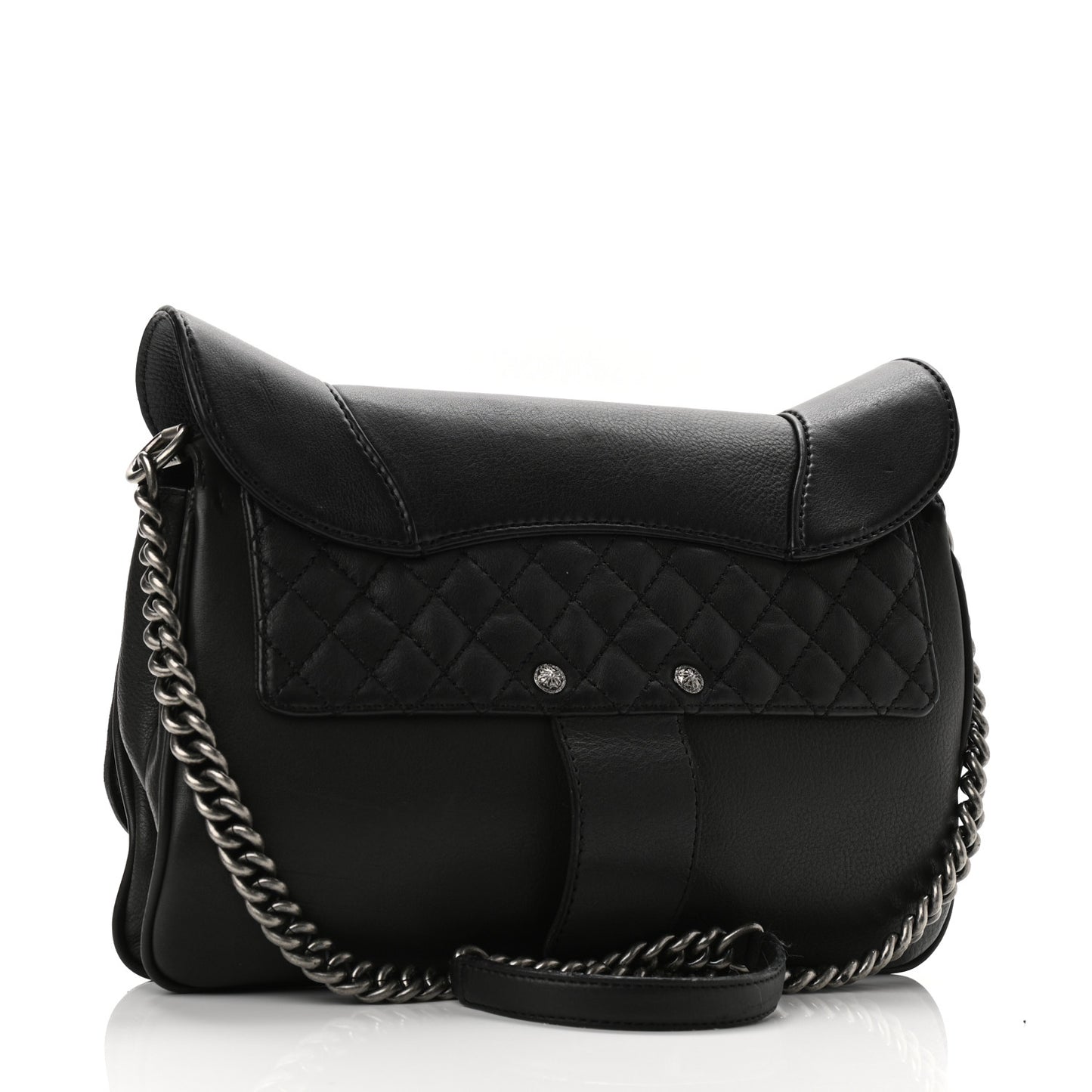 Calfskin Quilted Large Ride My Bag Messenger Black