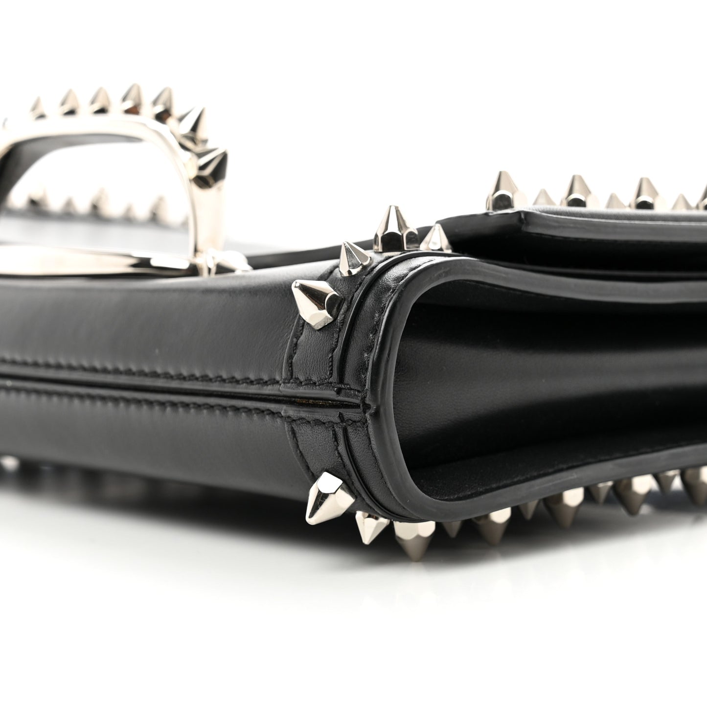 Calfskin Studded The Story Shoulder Bag Black