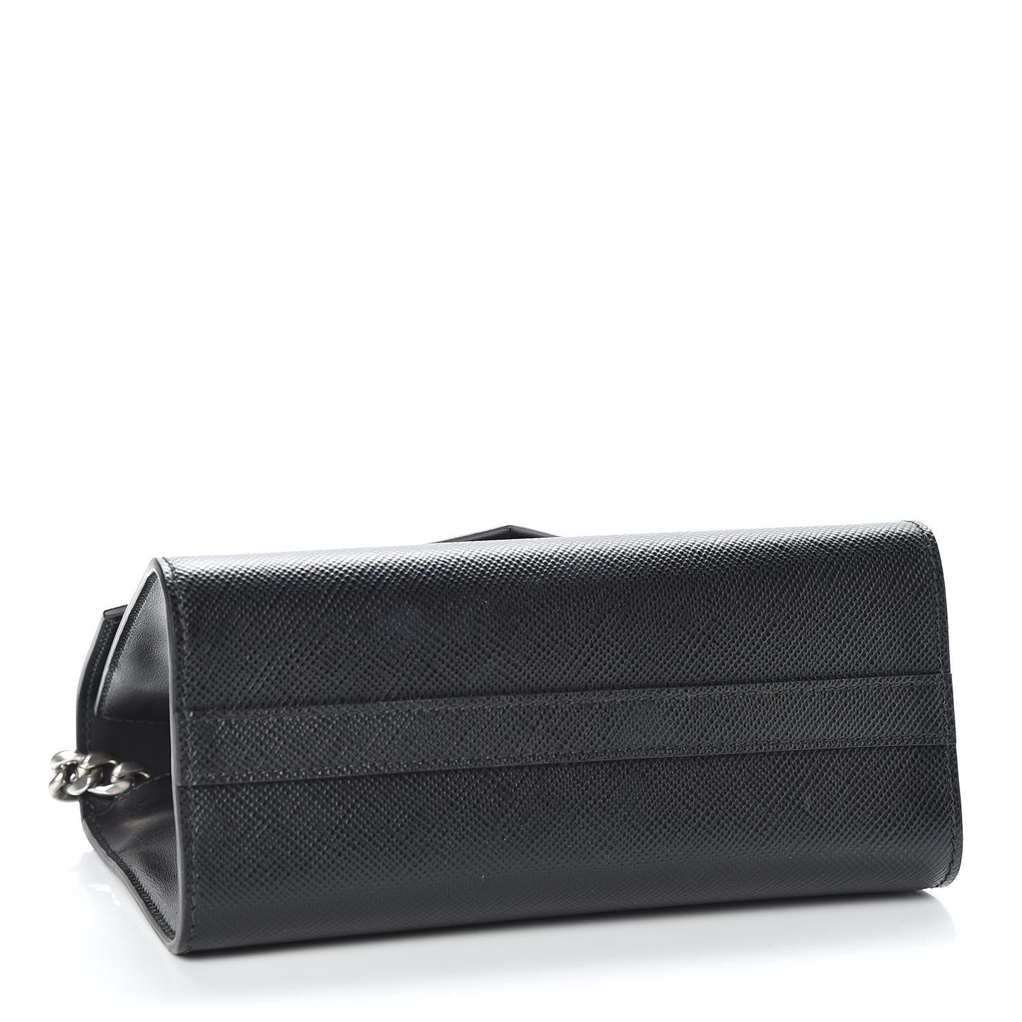 Saffiano Cuir Calfskin Monochrome Envelope Flap Chain Shoulder Bag Black