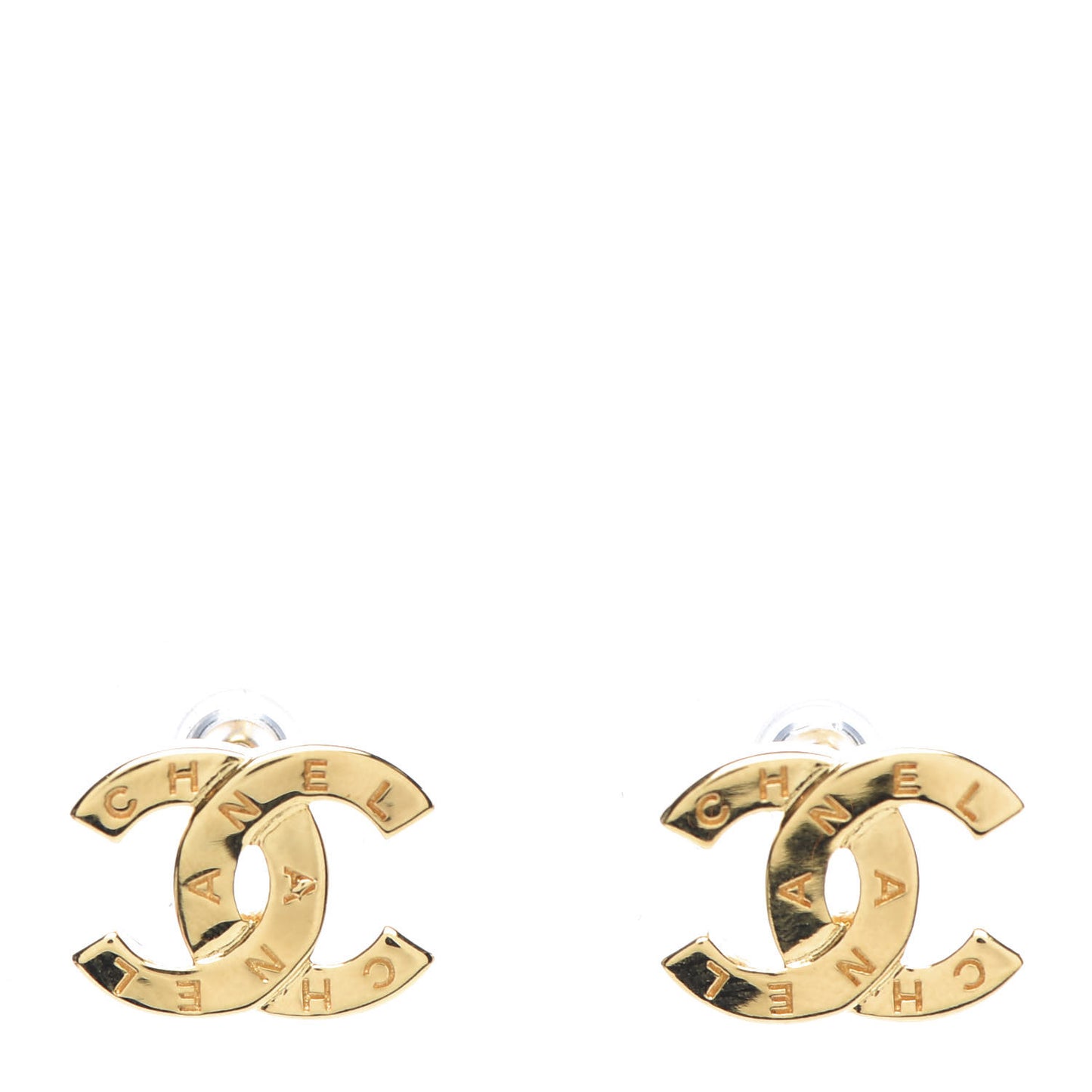 Metal CC Paris Button Stud Earrings Gold