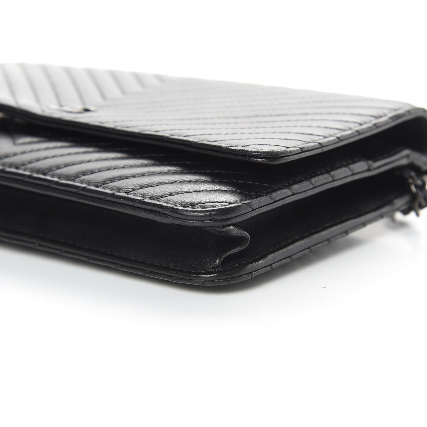 Lambskin Chevron Quilted Wallet On Chain WOC So Black