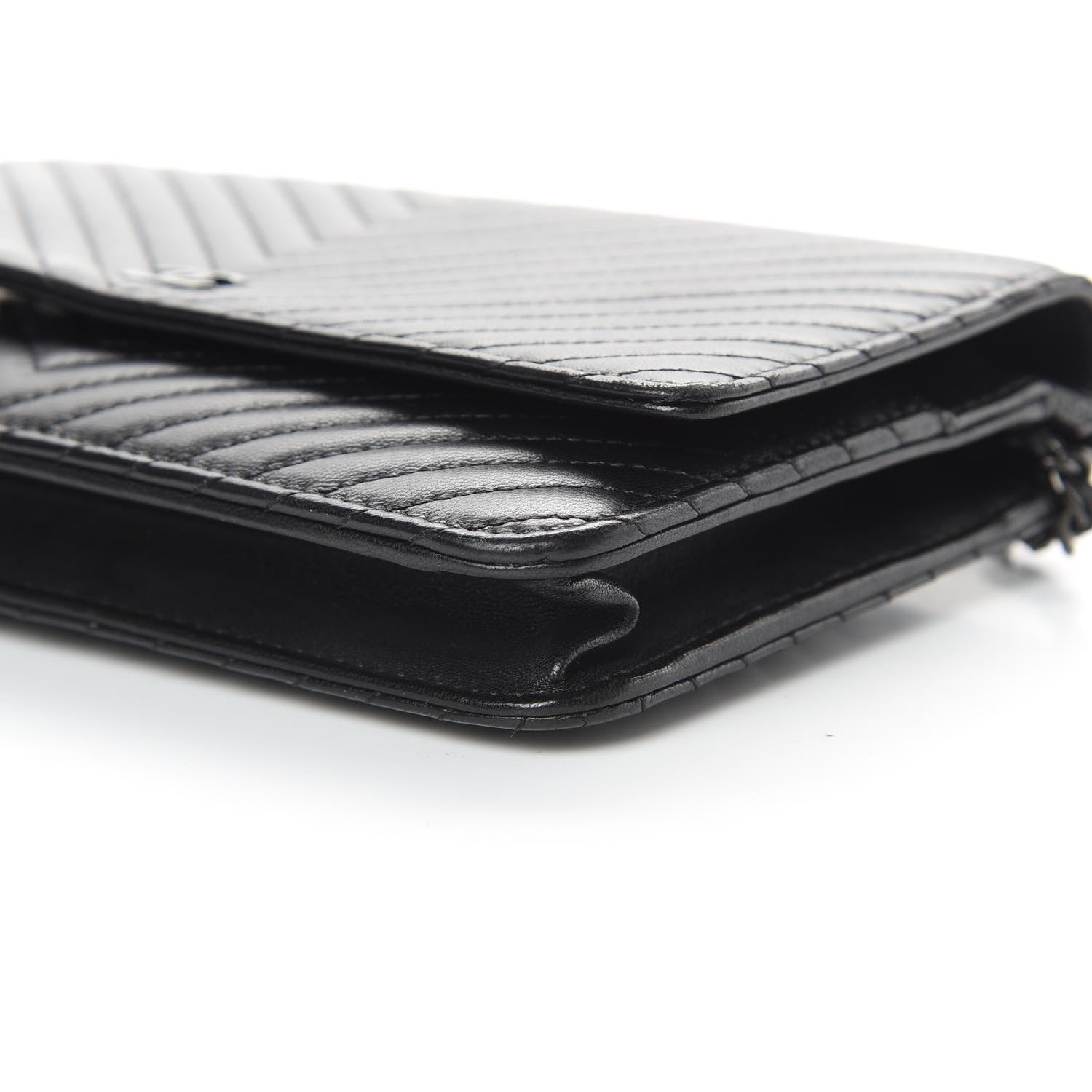 Chanel Lambskin Chevron Quilted Wallet On Chain WOC So Black 11 of 16