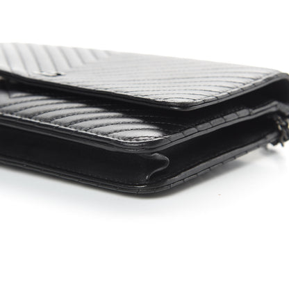 Chanel Lambskin Chevron Quilted Wallet On Chain WOC So Black 11 of 16