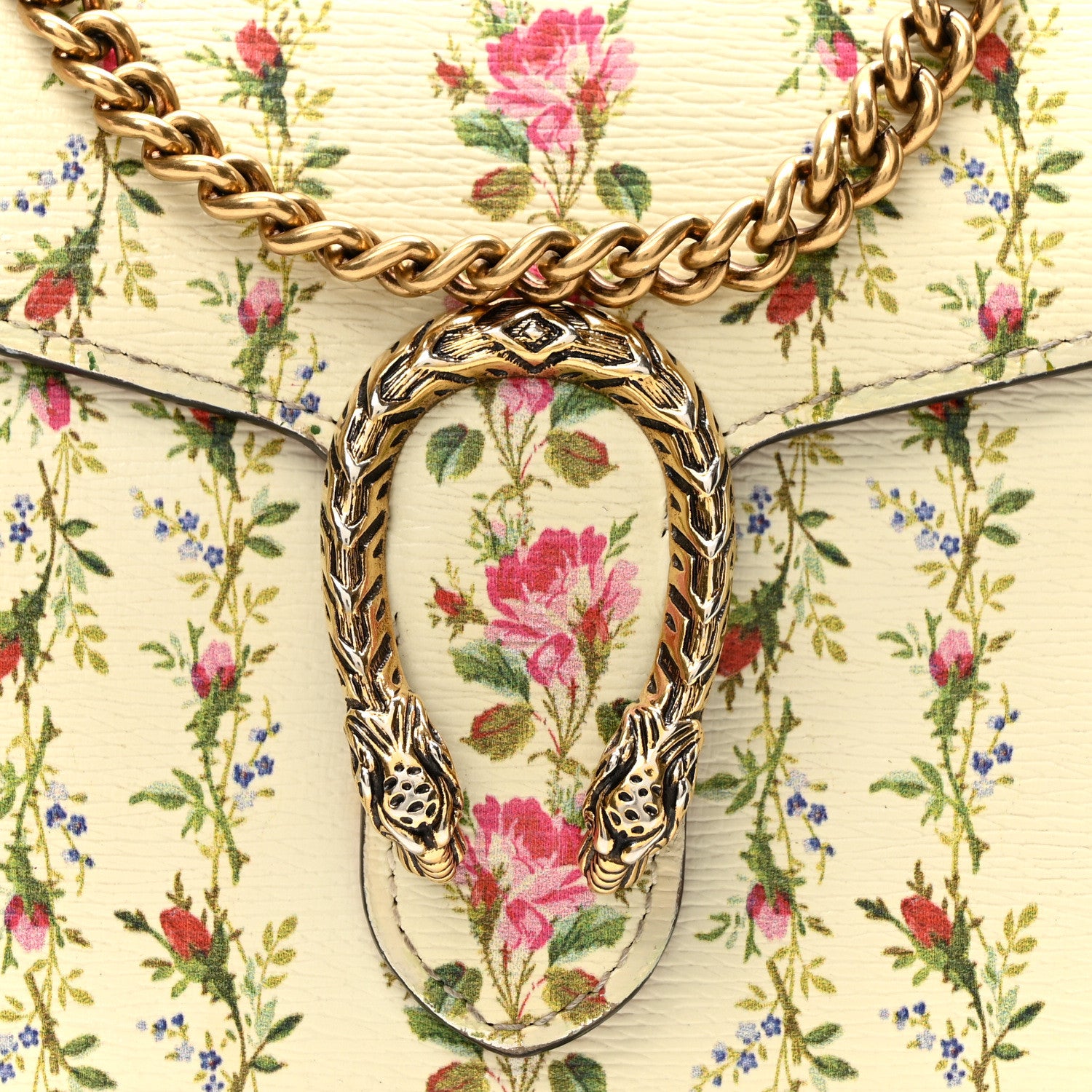 Gucci Calfskin Floral Print Mini Dionysus Chain Wallet Ivory Pink 7 of 9