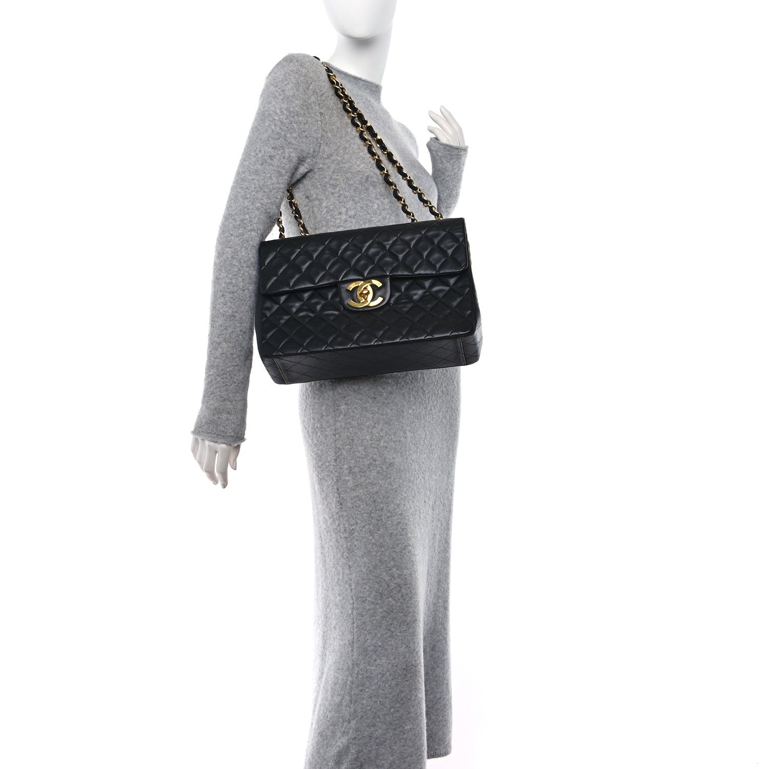 Chanel Lambskin Quilted XL Jumbo Single Flap Black 2 of 10